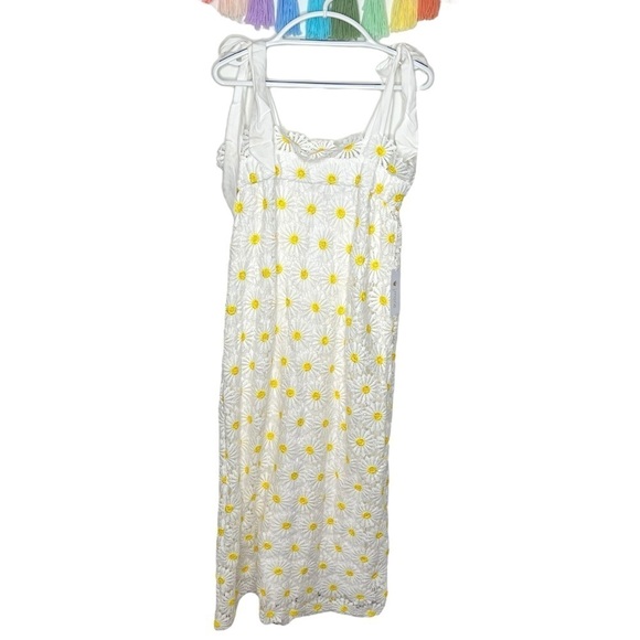 J. Marie Jenna Tie Strap Square Neck White Floral Daisy Lace Shift Midi Dress - Picture 6 of 17